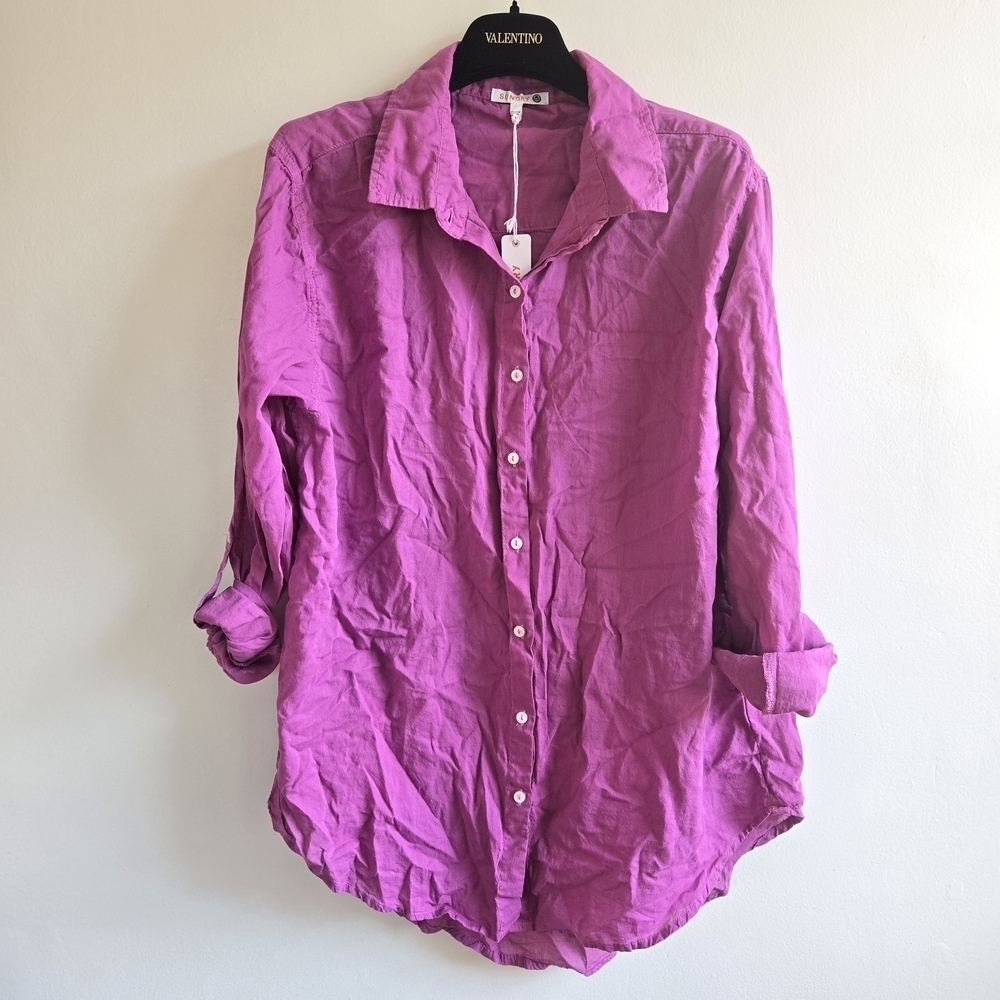 New Sundry Classic Front Button 100% Cotton Shirt/Swim Beach Cover-Up Med NWT